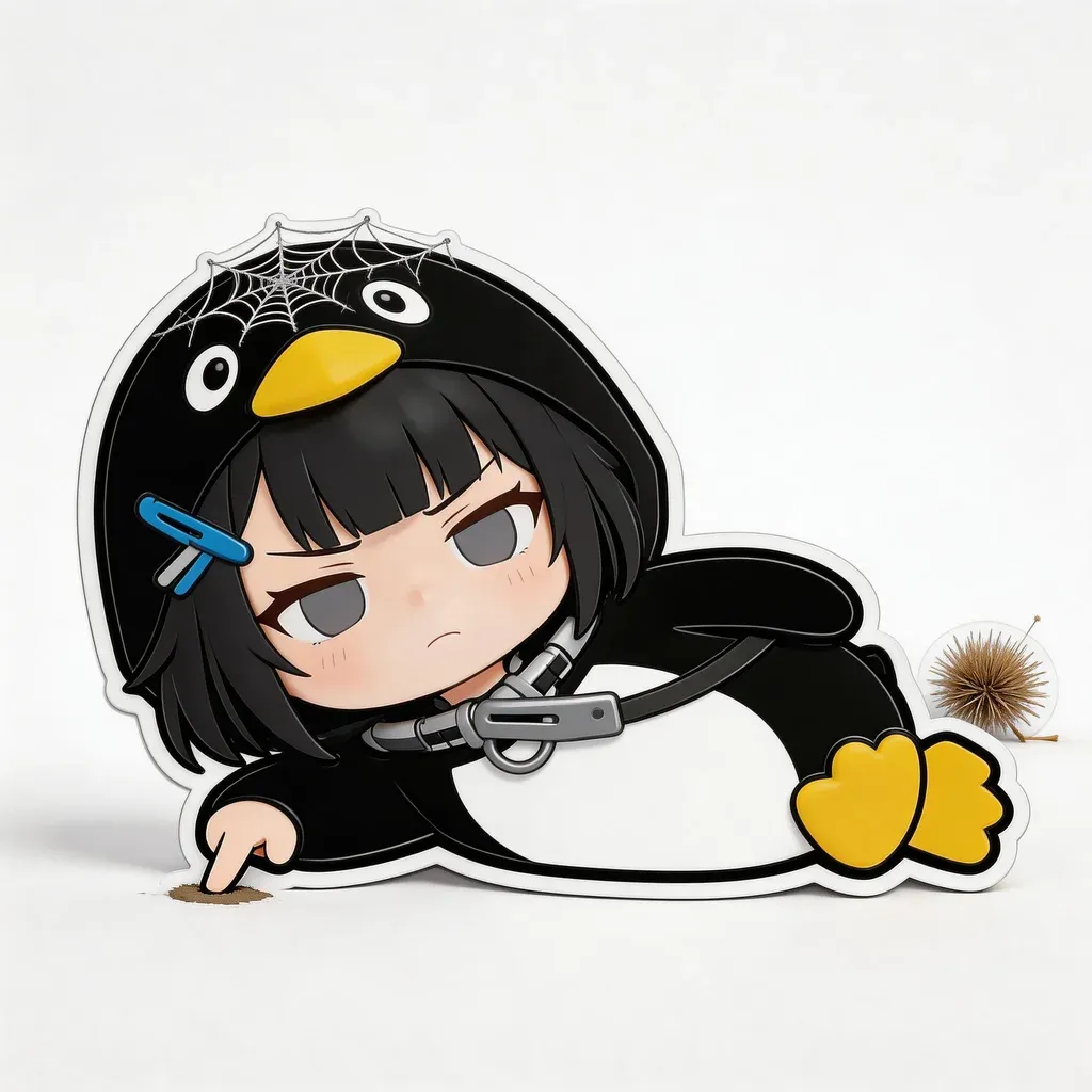 Gugu Gaga Penguin bored mood meme — lying sideways poking ground with cobwebs on head