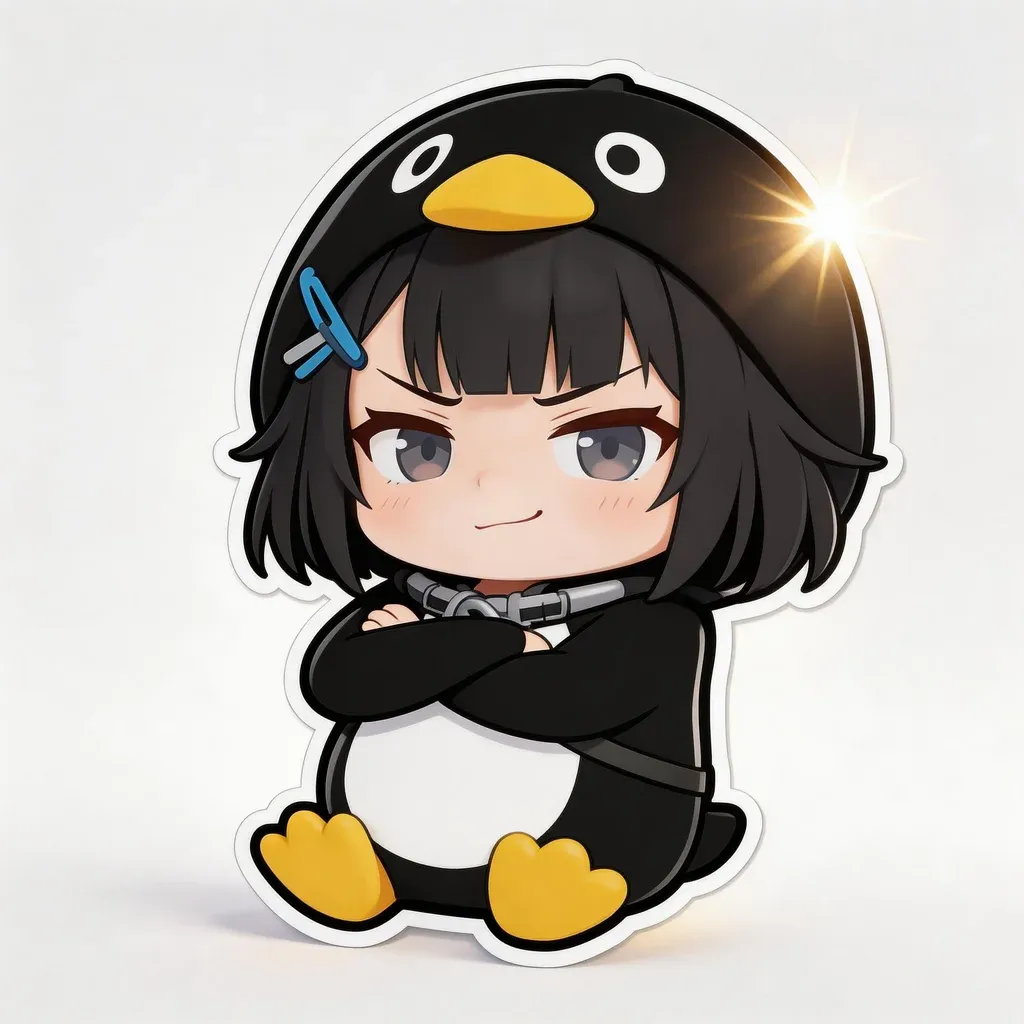 Gugu Gaga Penguin confident mood meme — cool arms crossed with sparkling aura effect