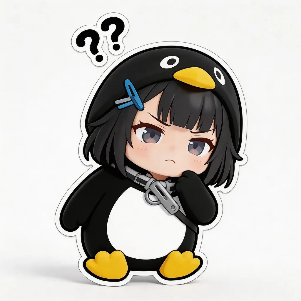 Gugu Gaga Penguin confused reaction meme — tilted head with question marks floating