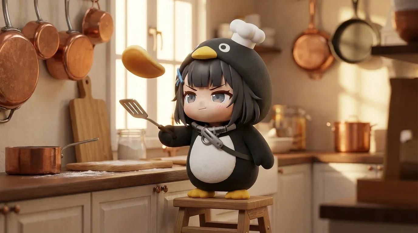 Gugugaga Penguin wallpaper — cooking pancakes