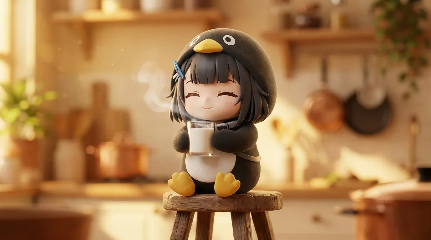 Gugugaga Penguin wallpaper — drinking milk in kitchen