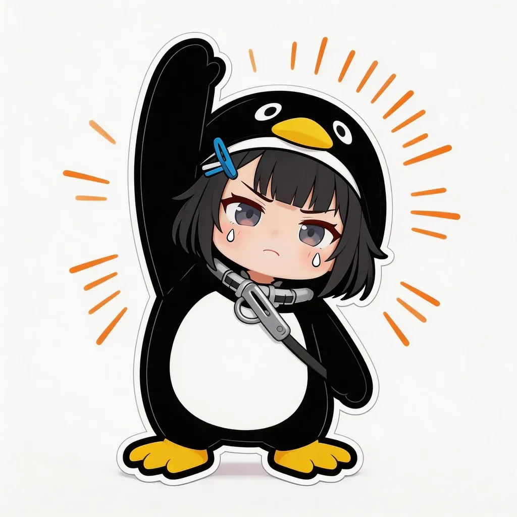 Gugu Gaga Penguin exercise meme — cute stretching pose with headband and sweat drops