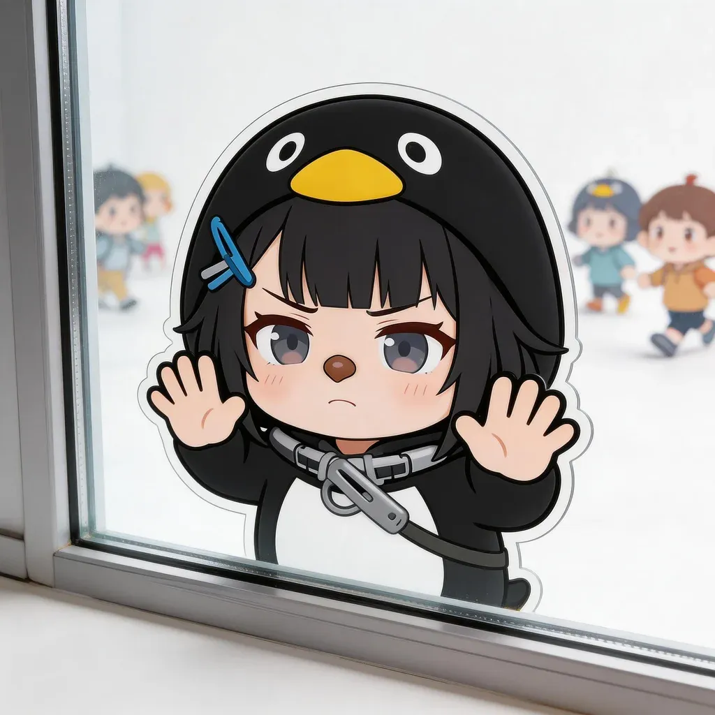 Gugu Gaga Penguin FOMO mood meme — pressing face against window watching others have fun
