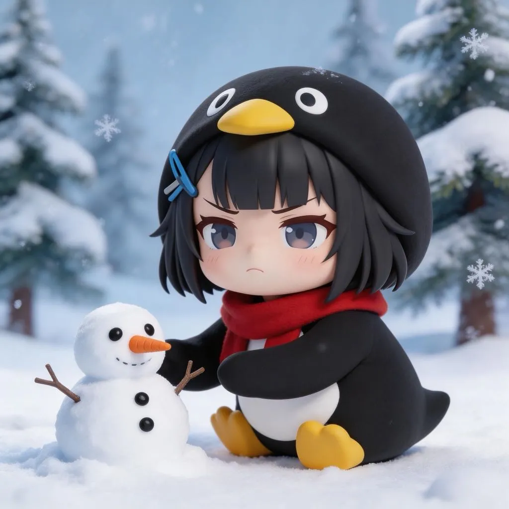AI-generated gugugaga penguin: Building a Snowman