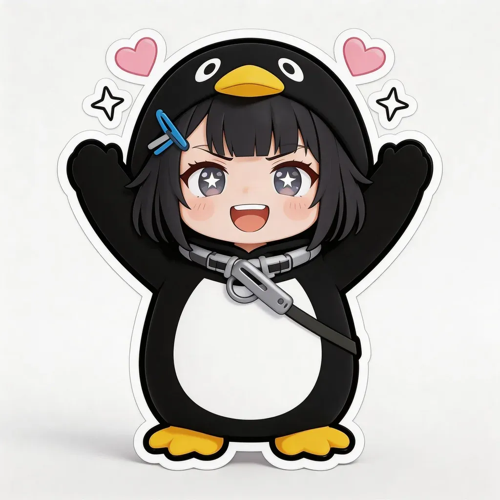 Gugu Gaga Penguin congrats sticker — throwing confetti with party hat and sparkles