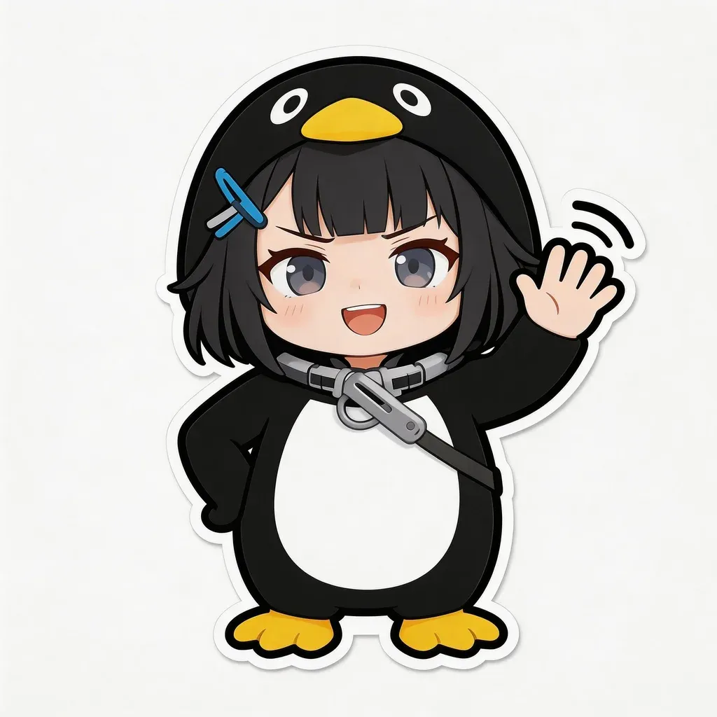 Gugu Gaga Penguin hello sticker — waving hand enthusiastically with big friendly smile