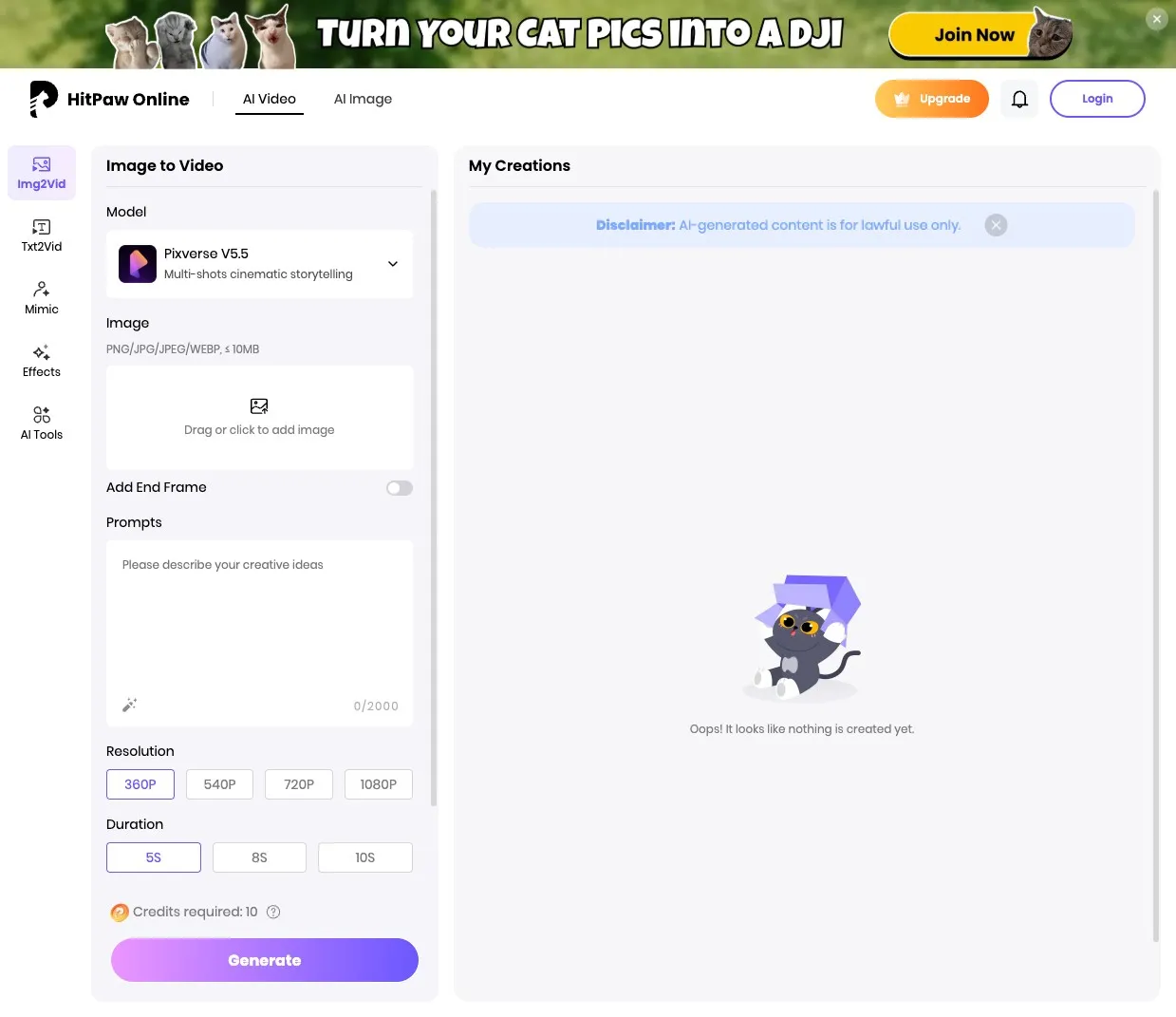 HitPaw Image to Video studio UI showing upload and animation controls