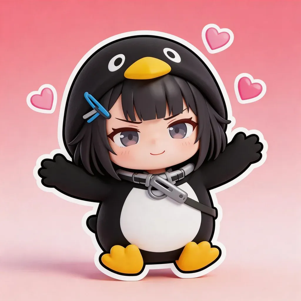 Gugu Gaga Penguin hug sticker — arms wide open with floating hearts and warm smile