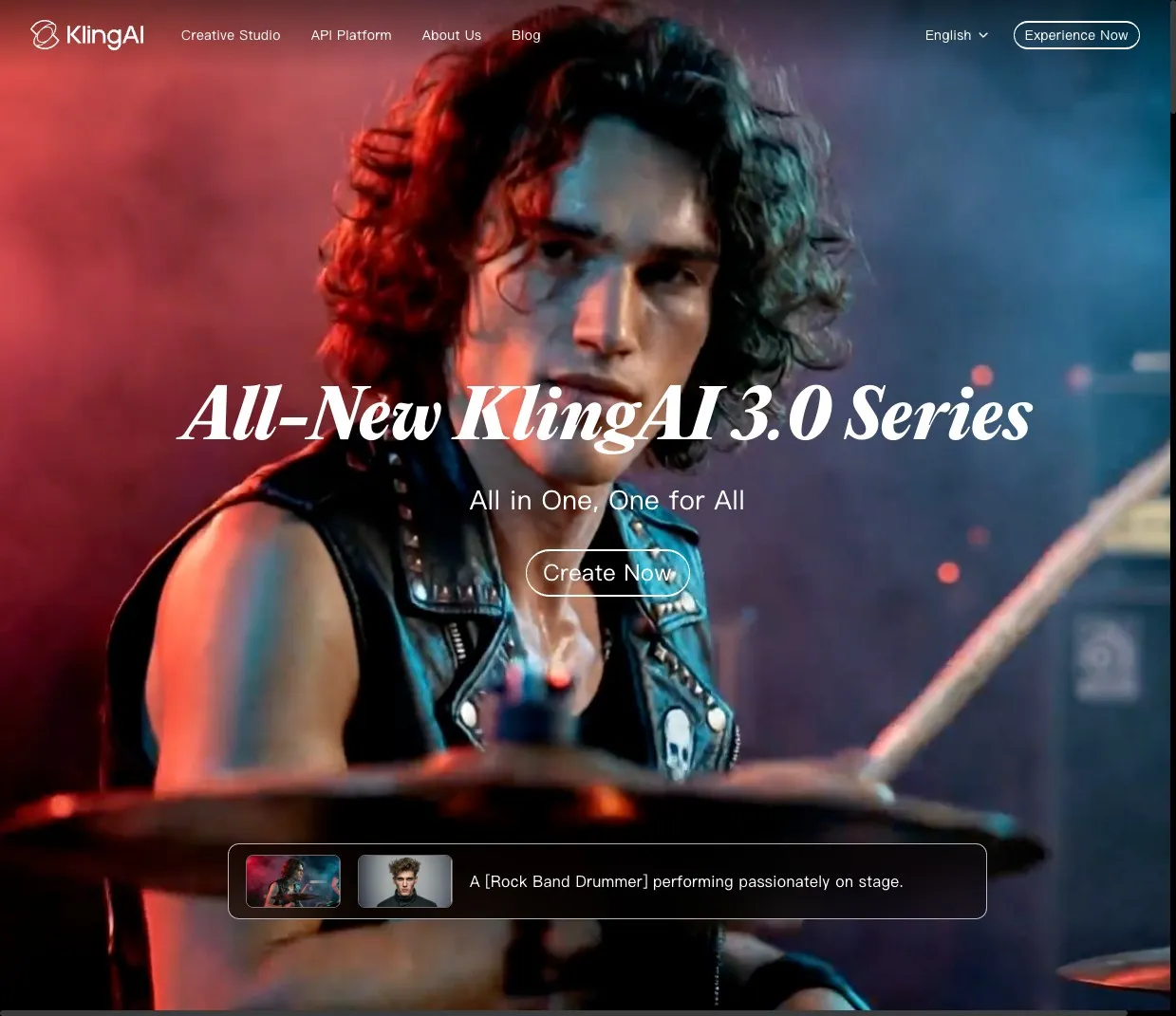 Kling AI 3.0 homepage showing image and video generation options