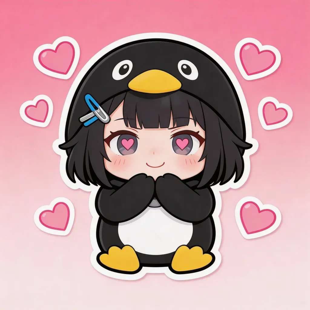Gugu Gaga Penguin love reaction meme — dreamy heart-shaped eyes with floating hearts