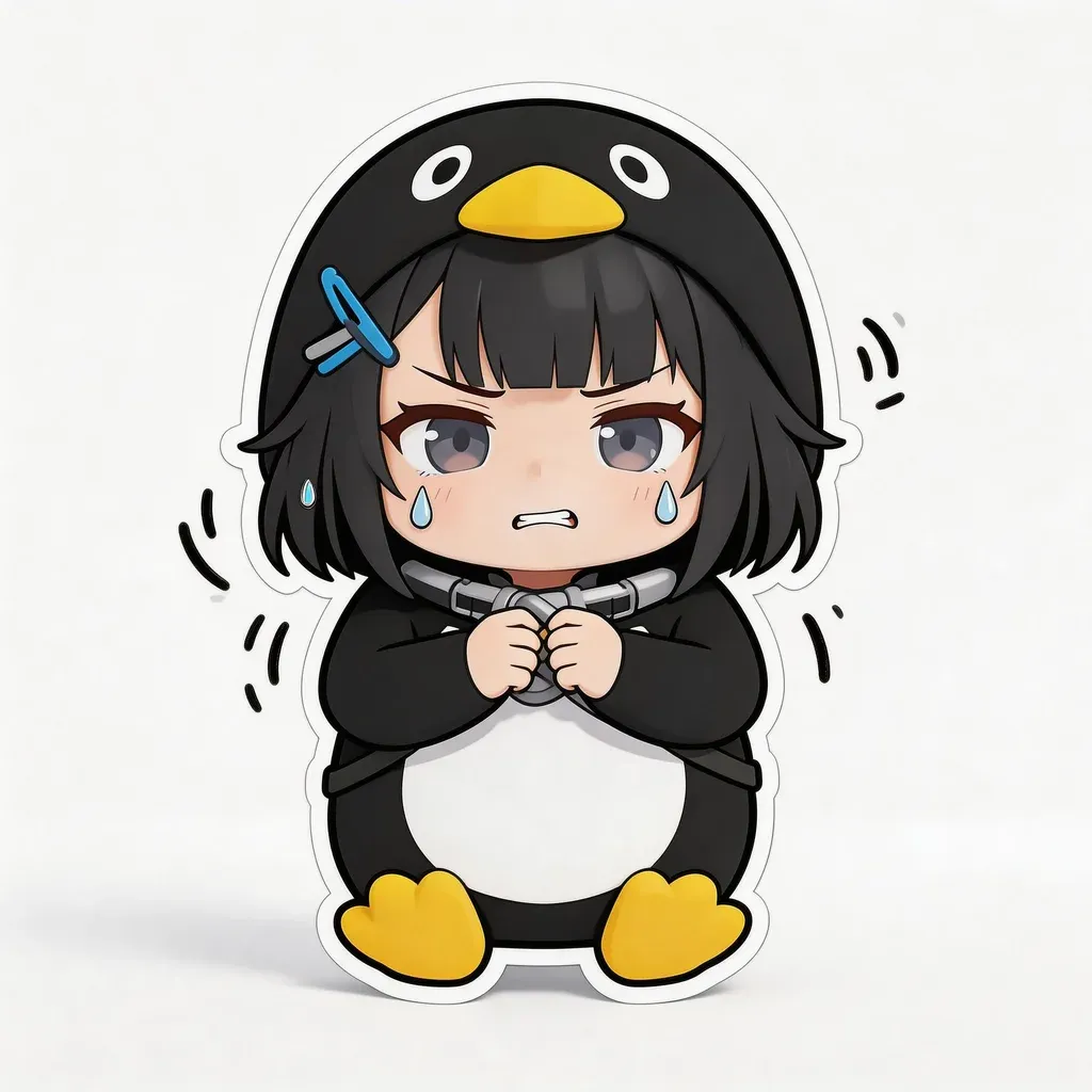 Gugu Gaga Penguin nervous mood meme — anxious fidgeting fingers with cold sweat drops