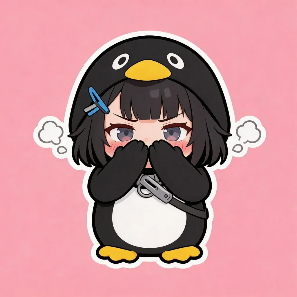 Gugu Gaga Penguin shy reaction meme — blushing deeply while hiding behind hands