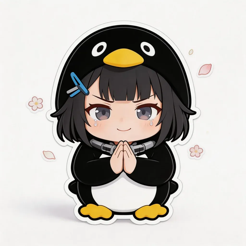 Gugu Gaga Penguin thank you sticker — grateful bowing with hands pressed together