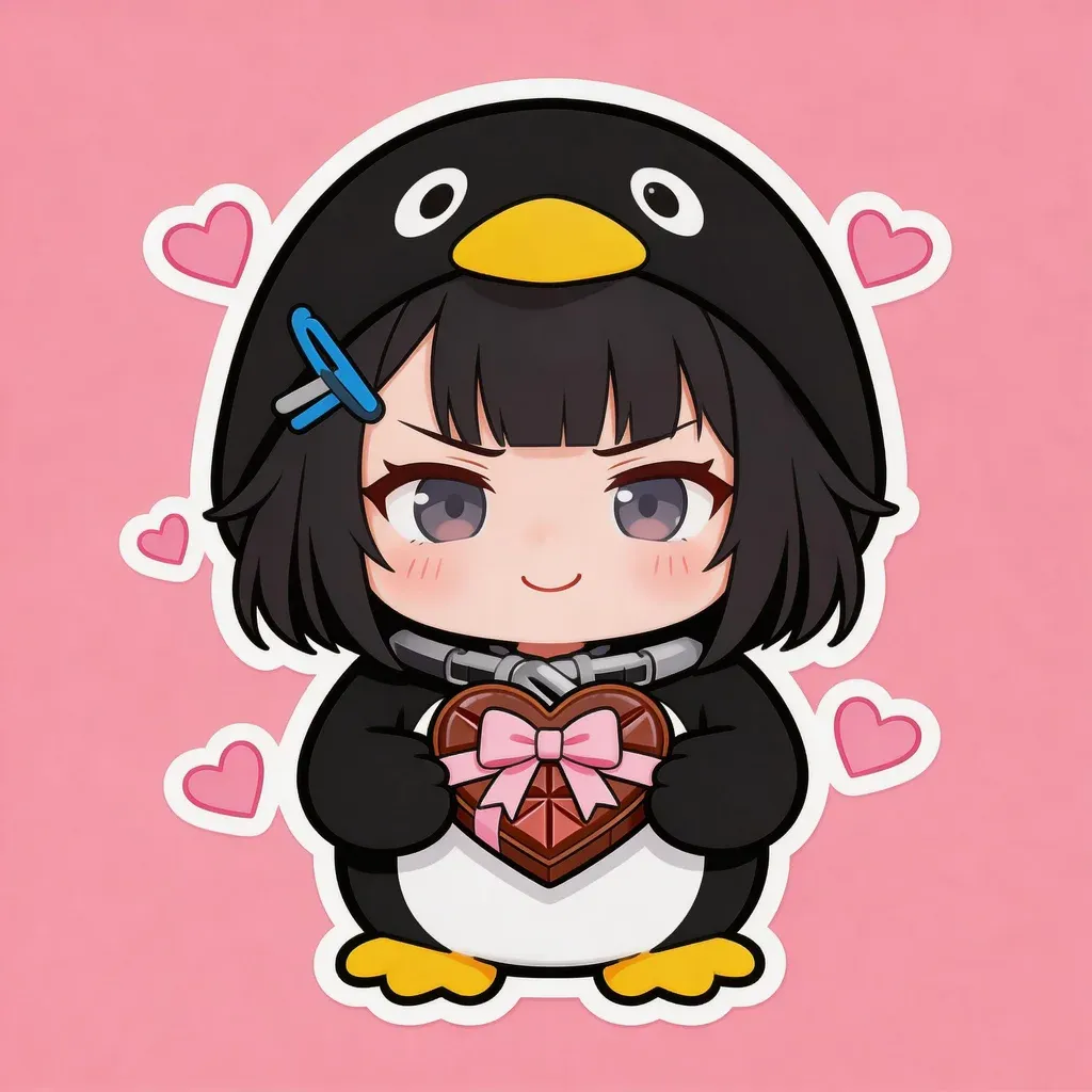 Gugu Gaga Penguin Valentine meme — shy blushing holding heart chocolate box with hearts