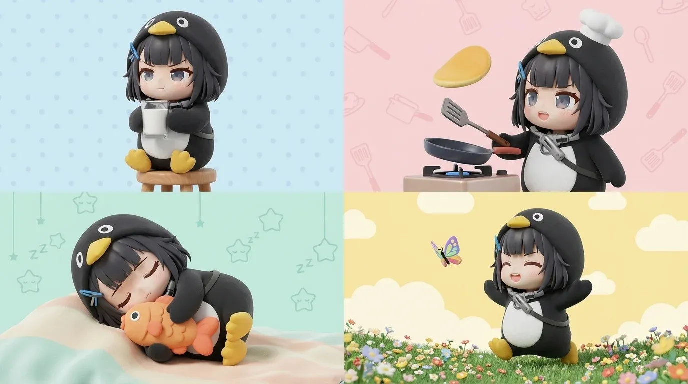 Gugugaga Penguin image — four scene compilation