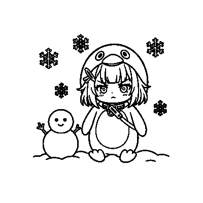 Endmin Snow Day — coloring page line art (Endmin día de nieve)