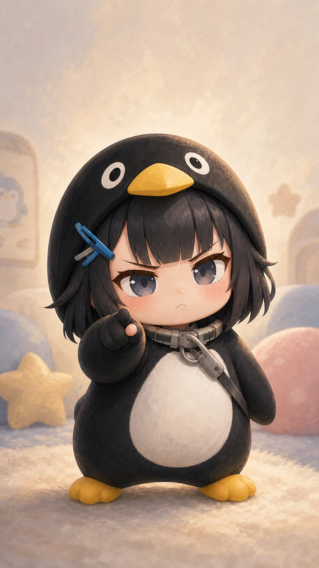 Papel de parede e PFP do Pinguim Gugugaga (Endmin / Endministrator) para celular — close-up de pinguim chibi cutucar nervoso, 1080×1920 9:16 vertical foto de perfil para Discord TikTok Twitter Instagram